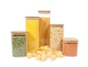 Square storage jars with bamboo lids, set of 5