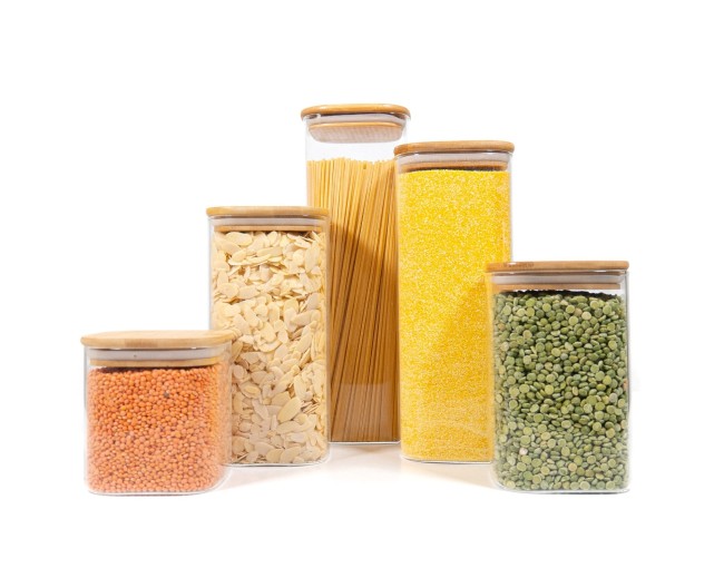 Bocaux de rangement carrés avec couvercles en bambou, lot de 5