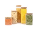 Square storage jars with bamboo lids, set of 5