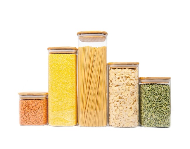 Square storage jars with bamboo lids, set of 5