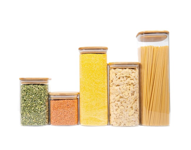 Bocaux de rangement carrés avec couvercles en bambou, lot de 5