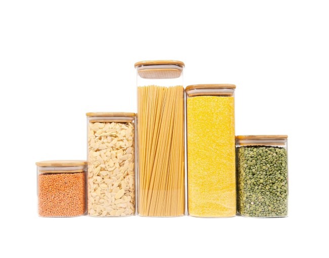 Barattoli quadrati con coperchio in bambù, set da 5