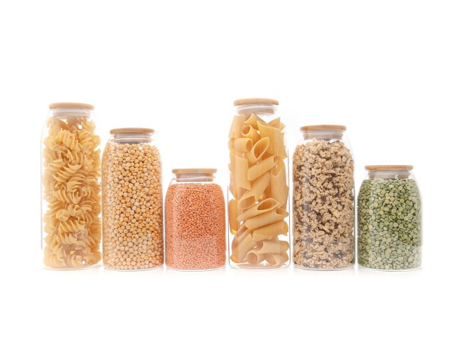 Storage jars with bamboo lids, oval, set of 6