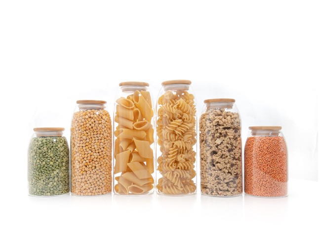 Storage jars with bamboo lids, oval, set of 6