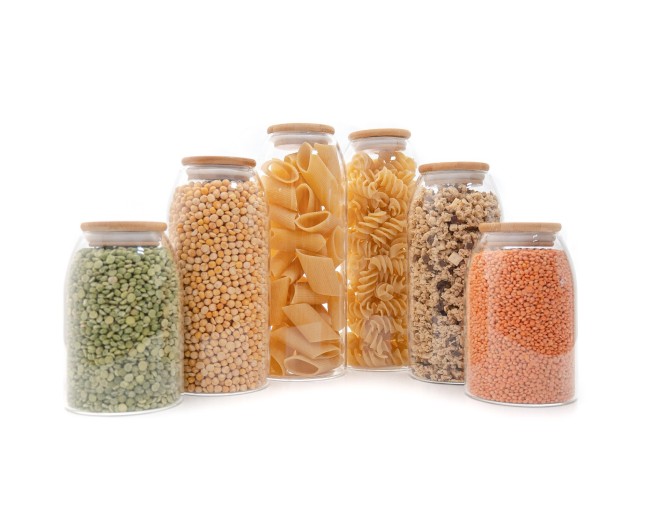 Storage jars with bamboo lids, oval, set of 6