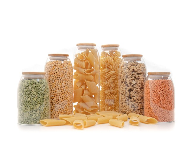 Storage jars with bamboo lids, oval, set of 6