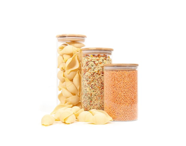 Round storage jars with bamboo lids, set of 3