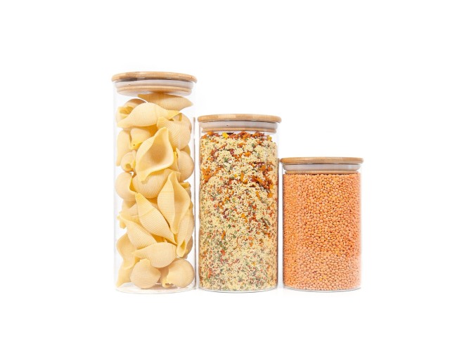 Bocaux de rangement ronds avec couvercles en bambou, lot de 3