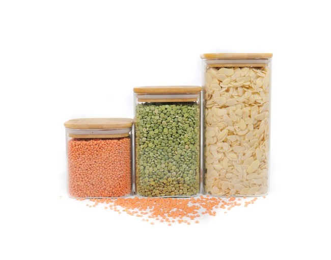 Square storage jars with bamboo lids, set of 3