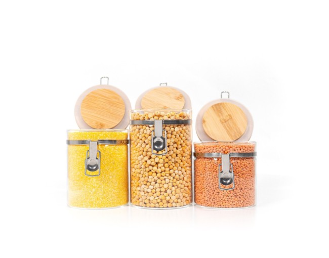 Bocaux de rangement à clipser avec couvercles en bambou, lot de 3