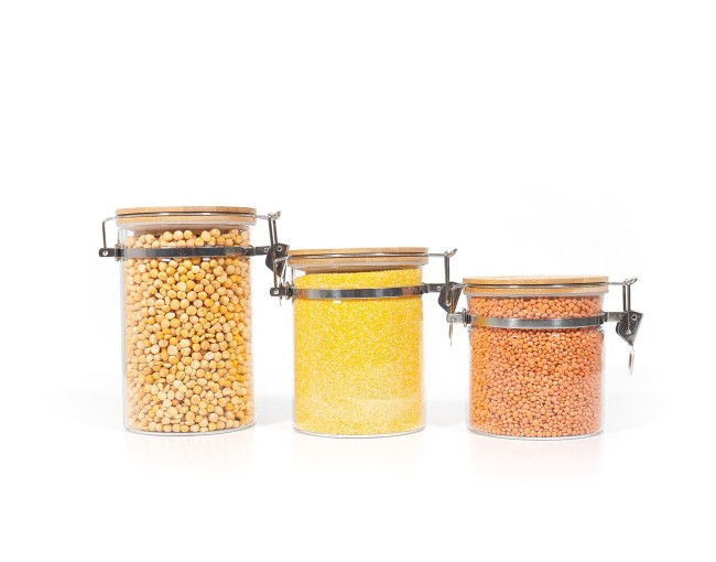 Clip-on storage jars with bamboo lids, set of 3