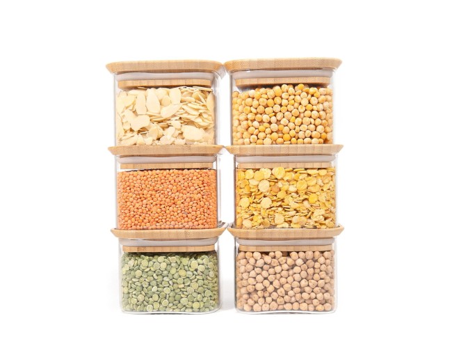 Barattoli quadrati impilabili, set da 6