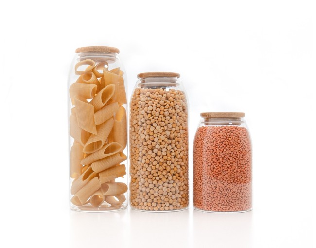 Bocaux de rangement ovales avec couvercles en bambou, lot de 3