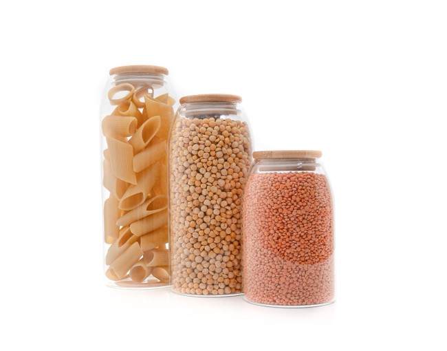 Oval storage jars with bamboo lids, set of 3