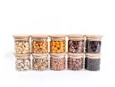 Schmale Gewürzgläser 12 cm hoch Bambusdeckel 10er Set
