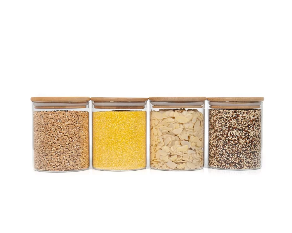 Runde Vorratsgläser mit Bambusdeckel 4er Set 800ml