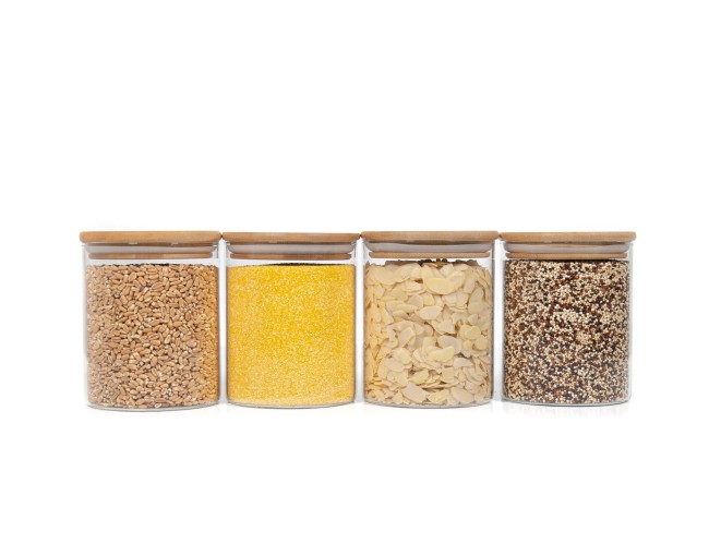Barattoli rotondi con coperchio in bambù, set da 4, 800 ml
