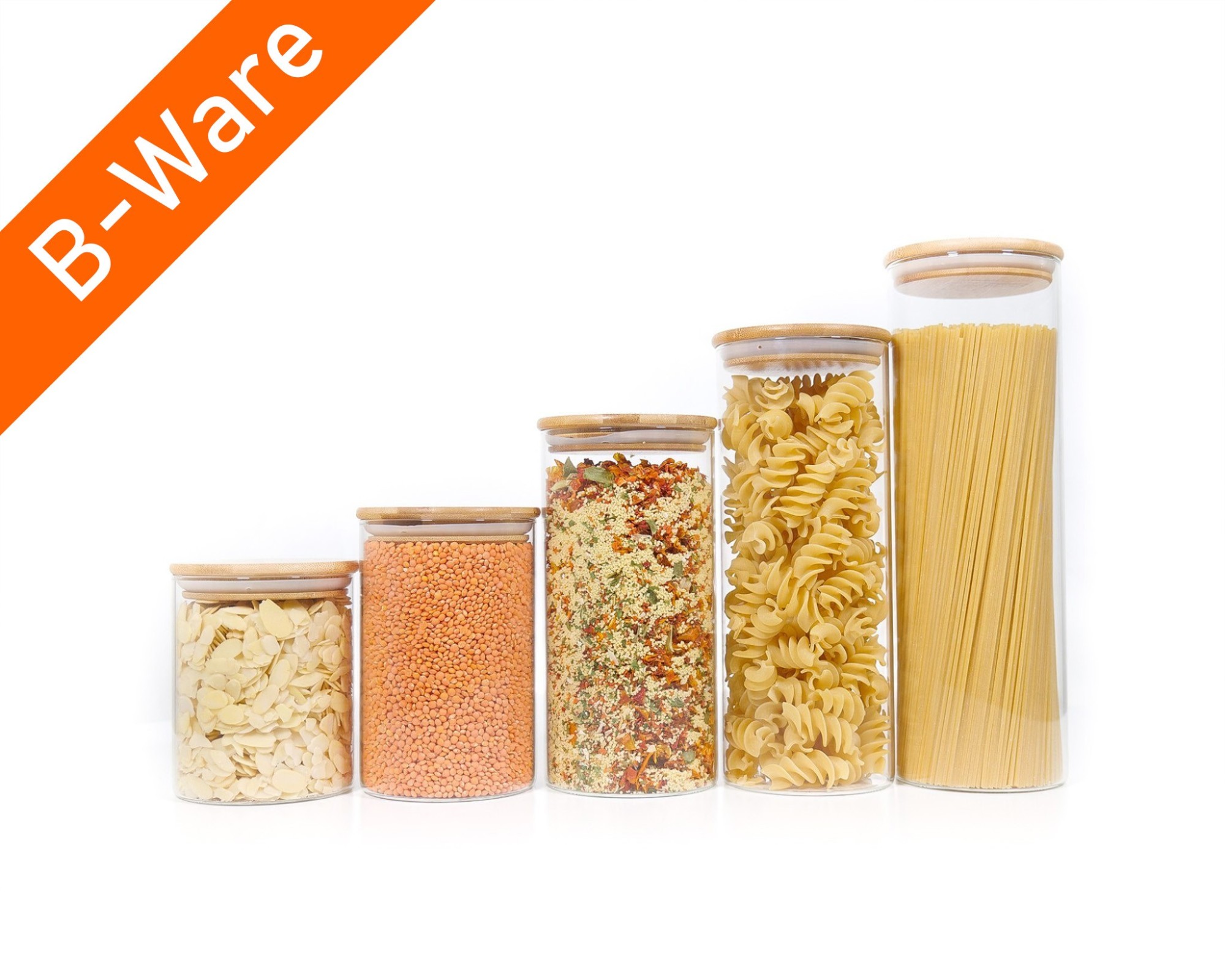 B-Stock Round storage jars with bamboo lids individually