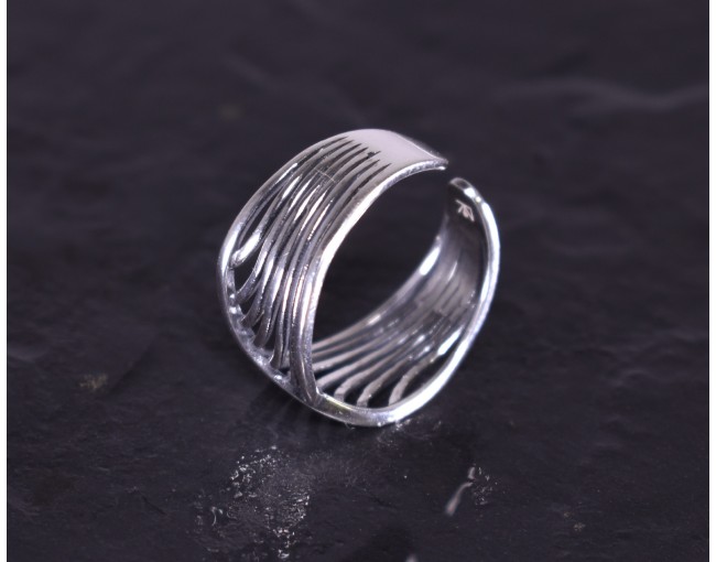 Silberring mit parallel laufenden geschwungenen Silberlinien