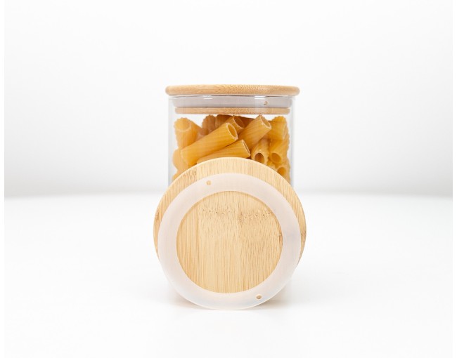 Runde Vorratsgläser mit Bambusdeckel einzeln