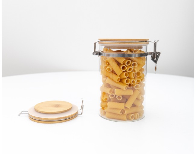 Runde Vorratsgläser mit Bambusdeckel einzeln