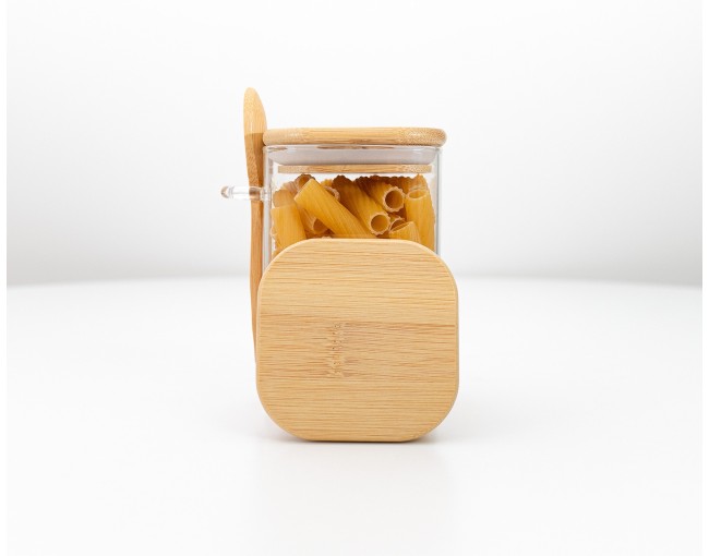 Ersatzteile für Vorratsgläser mit Bambusdeckel und Löffel quadratisch
