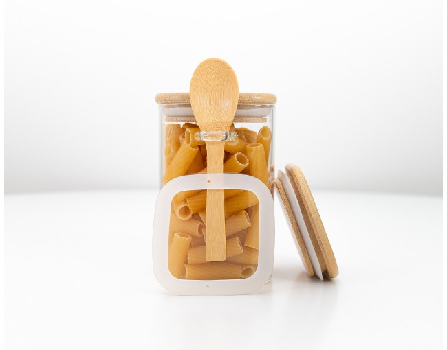 Ersatzteile für Vorratsgläser mit Bambusdeckel und Löffel quadratisch