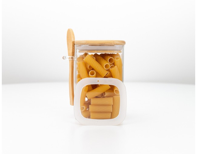 Ersatzteile für Vorratsgläser mit Bambusdeckel und Löffel quadratisch