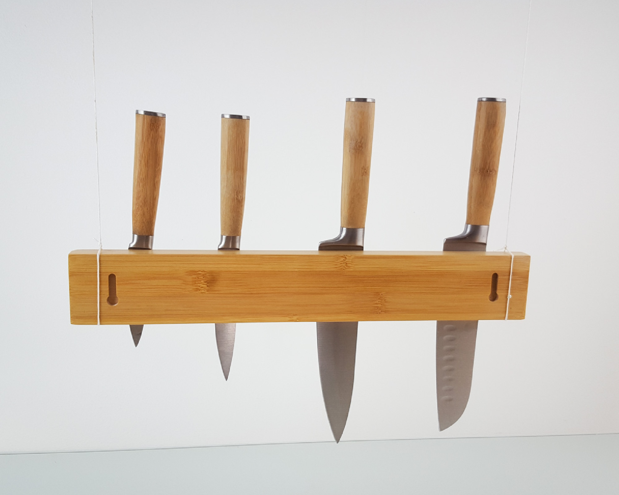 Behrwerk - Messerhalter ( Bambus) magnetisch 40cm für 11 Messer mit 3M  Klebepads und Dübel (wahlweise selbstklebend oder mit Bohren) Magnetleiste  für Messer I Messerleiste für Wand